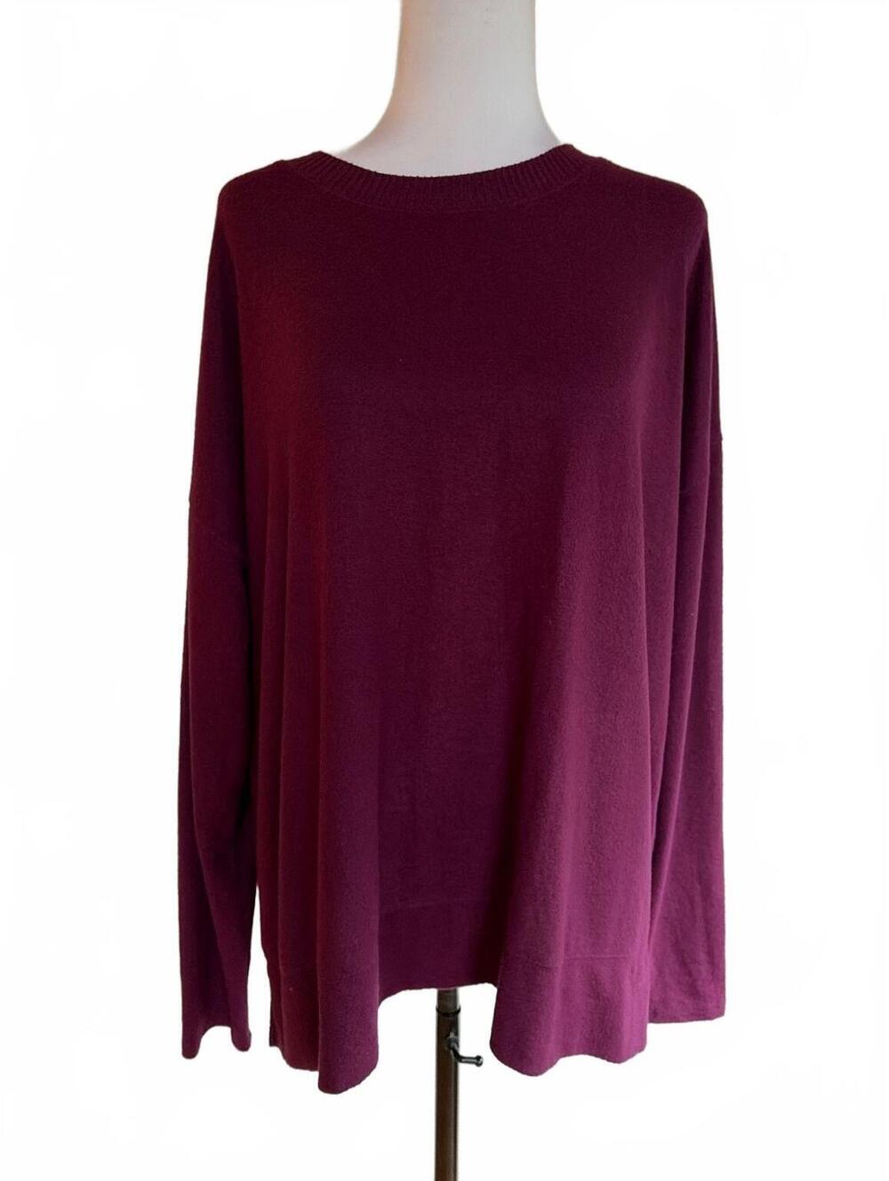Lucky Brand Cozy Crewneck Sweater XL Plum Soft Knit Relaxed Casual Fall Layering